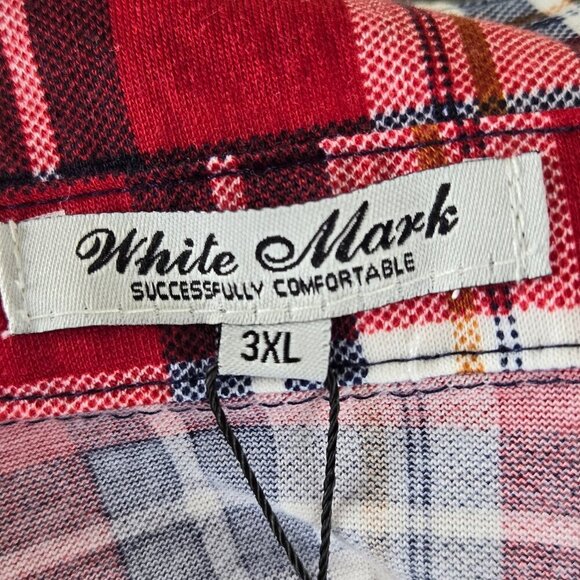 White Mark Size 3XL Button Up Tunic Top Long Sleeve Red White Blue Plaid NWT - Picture 10 of 15